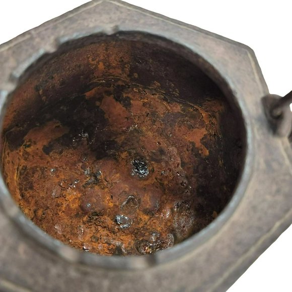 Japanese Cast Iron Teapot Copper Signed Hexagonal Antique Tetsubin CT407 - Picture 9 of 13